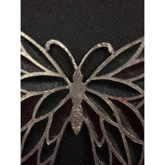 Silver Butterfly Suncatcher Necklace With Red & Green Stained Glass Design On Ch - Picture 5 of 12